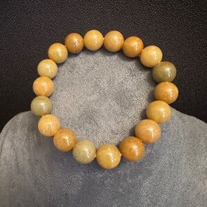 Natural Burmese Grade A Brown Yellow ColorJadeite Jade BeadedBracelet,Size-6.7in